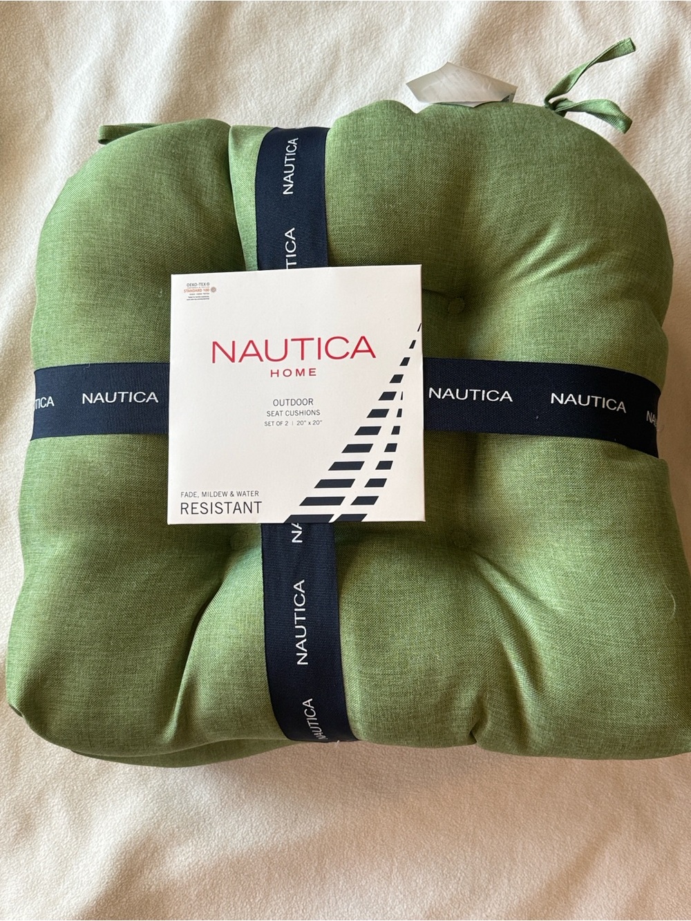 Nautica Green Outdoor Tufted Set of 2 Seat Cushions 20x20